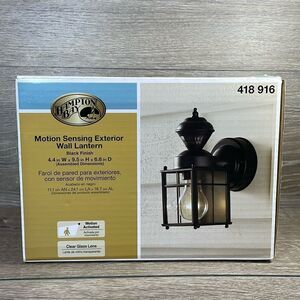 NEW IN BOX Hampton Bay Motion Sensing Exterior Wall Lantern Black 4.4”x9.5”x6.6”